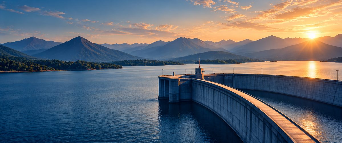 Dam holding a reservoir in the mountains