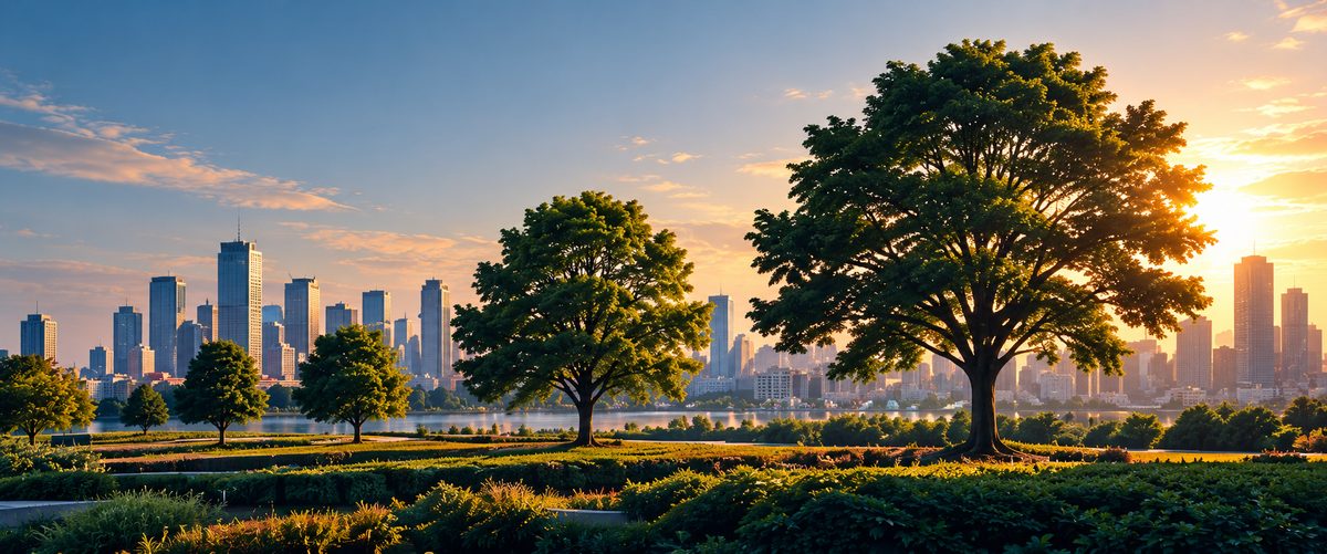 Trees growing beside the city